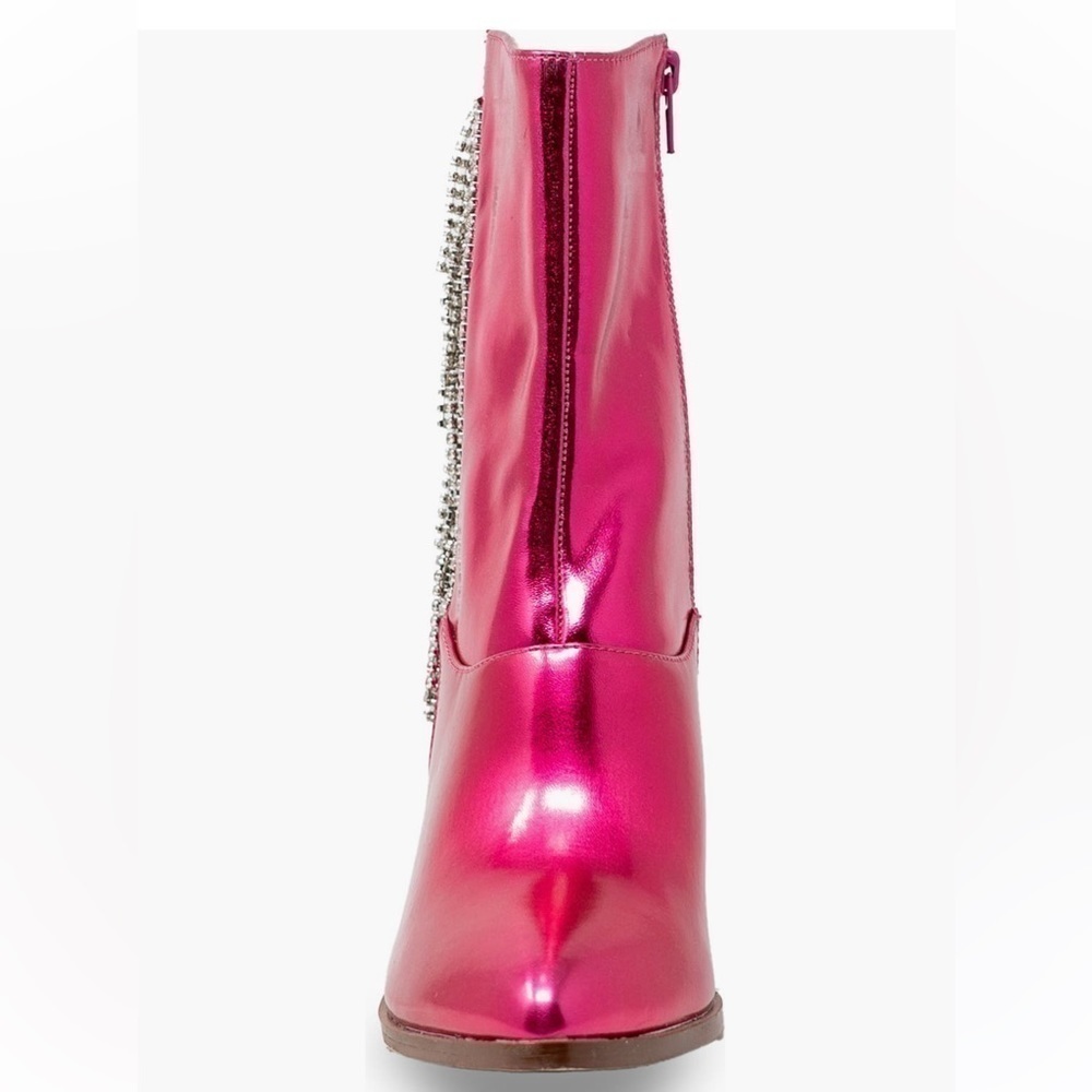 CHASE AND CHLOE fuchsia metallic Justine Side Rhinestone Tassel Western Boot 8 - Picture 3 of 6